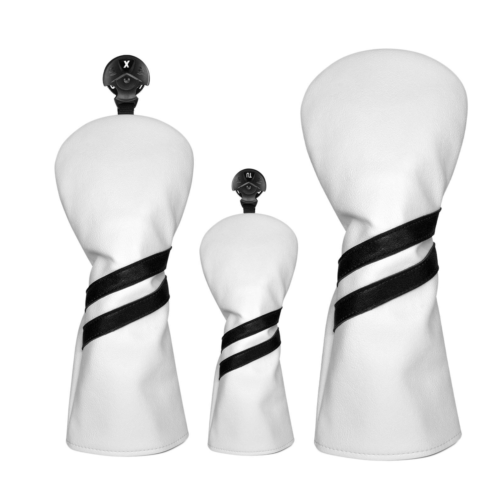 3x Golf Wood Head Cover Golf Club Headcover Men Women with Interchangeable No. Tag PU Leather Waterproof Golf Protector Guard