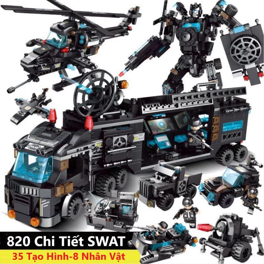 (sẵn 820+ CHI TIẾT - HÀNG LOẠI 1)ĐỒ CHƠI XẾP HÌNH LEGO BIỆT ĐỘI SWAT, LEGO XE OTO QUÂN ĐỘI, LEGO ROBOT 5035
