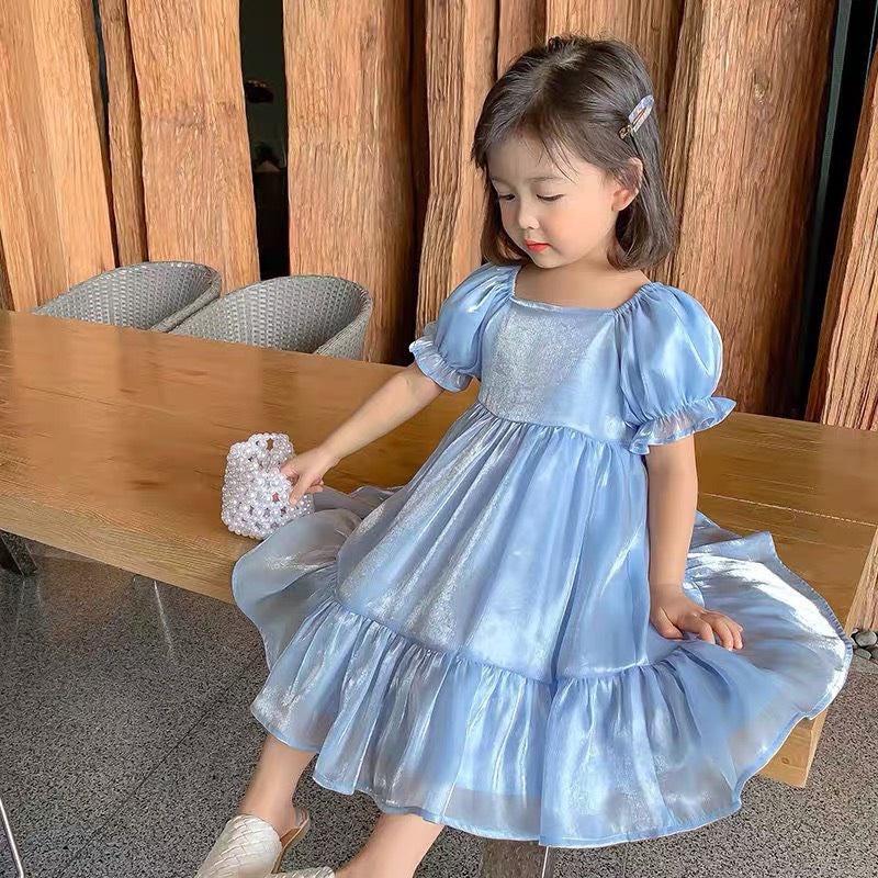 Váy Tơ Nhũ Màu Xanh Dương Dành Cho Bé Gái Từ 15 - 17 kg