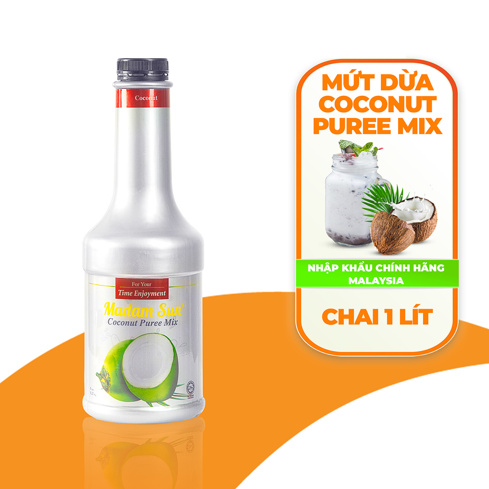 Mứt trái cây pha chế Madamsun vị Dừa (Coconut Puree Mix) chai 1L - Hàng nhập khẩu Malaysia