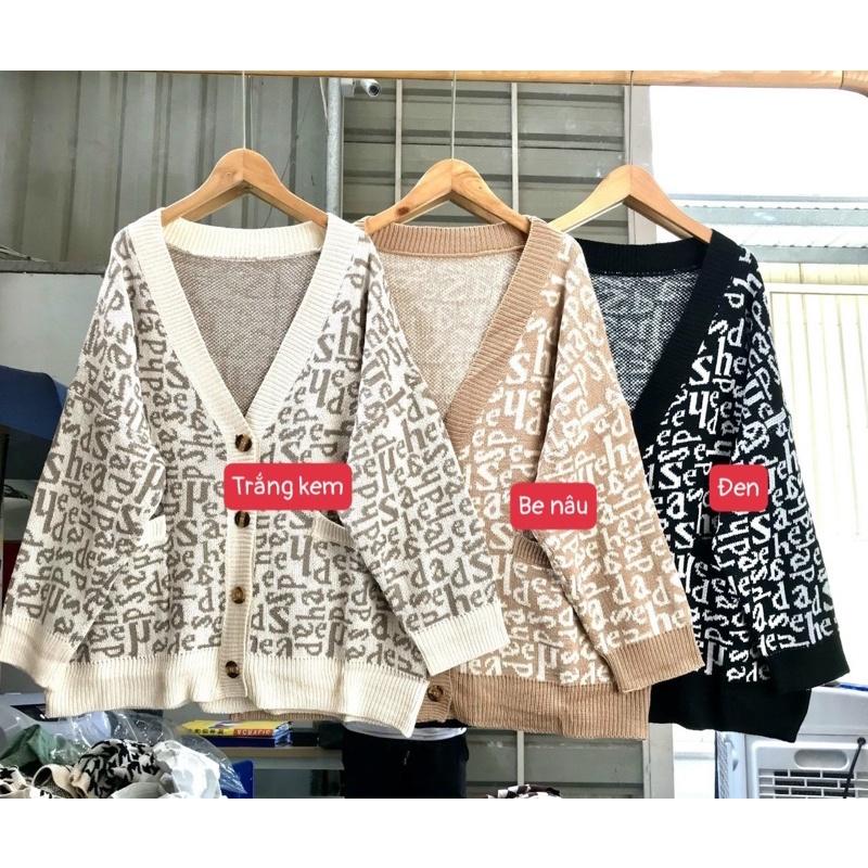 Áo khoác cardigan len hoạ tiết nhiều chữ - áo khoác len