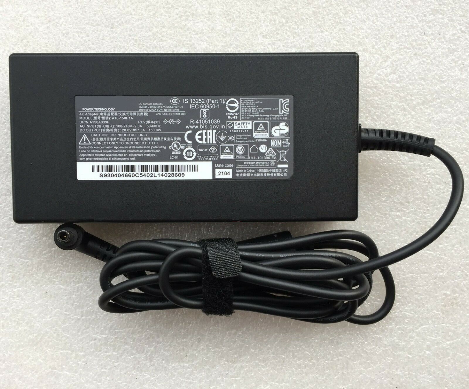 Hình ảnh Sạc dành cho Laptop MSI Pulse GL76 11UDK A18-150P1A Chicony 150W 20V 7.5A AC/DC Adapter