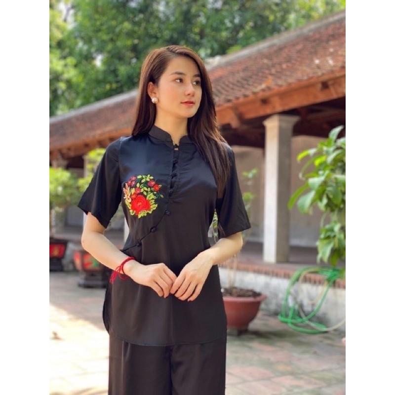 Đồ Lam Đi Chùa# Sẫm Vải Lụa Cao Cấp# Quần Áo Nữ #Đồ Bộ