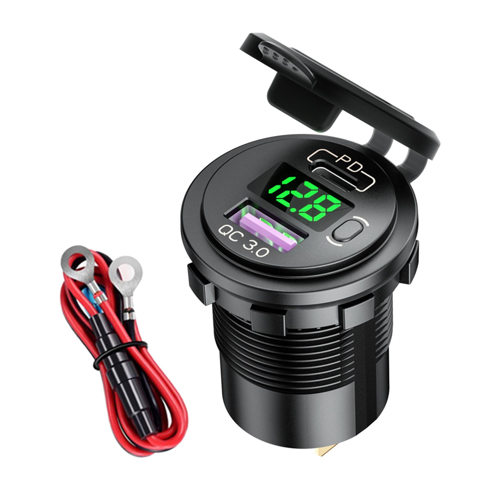USB Car Charger, Fast USB Car Charger PD&QC 3.0 Dual Port Car Adapter Voltage Monitor Waterproof