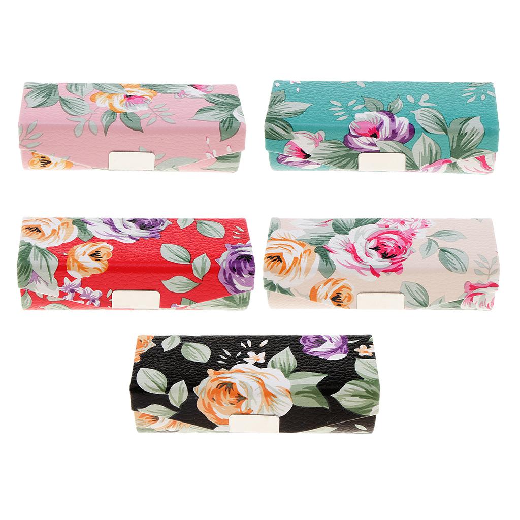 Leather Jewelry Makeup Lipstick Holder Case With Mirror Beauty Flower Pattern