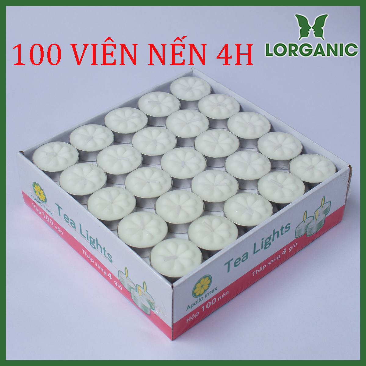 100 Viên Nến Tealight Sáp Cọ 4 giờ Lorganic An Toàn Sức Khỏe/ Dùng kết hợp đèn xông và tinh dầu/ Khử mùi và đuổi côn trùng hiệu quả