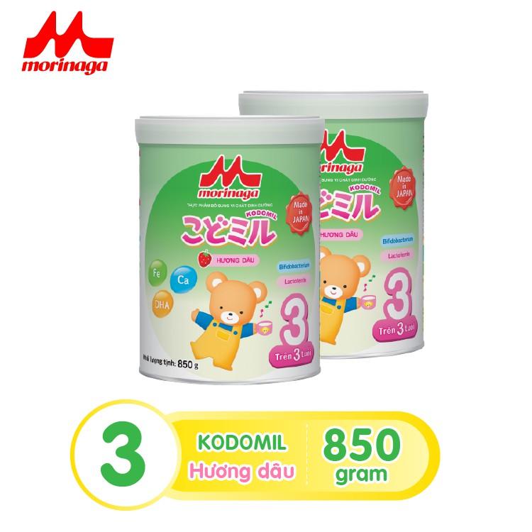 Combo 2 hộp sữa Morinaga  số 3 Kodomil 850grhộp hương vani / Hương dâu (hàng nguyên đai, nguyên tem chính hãng)