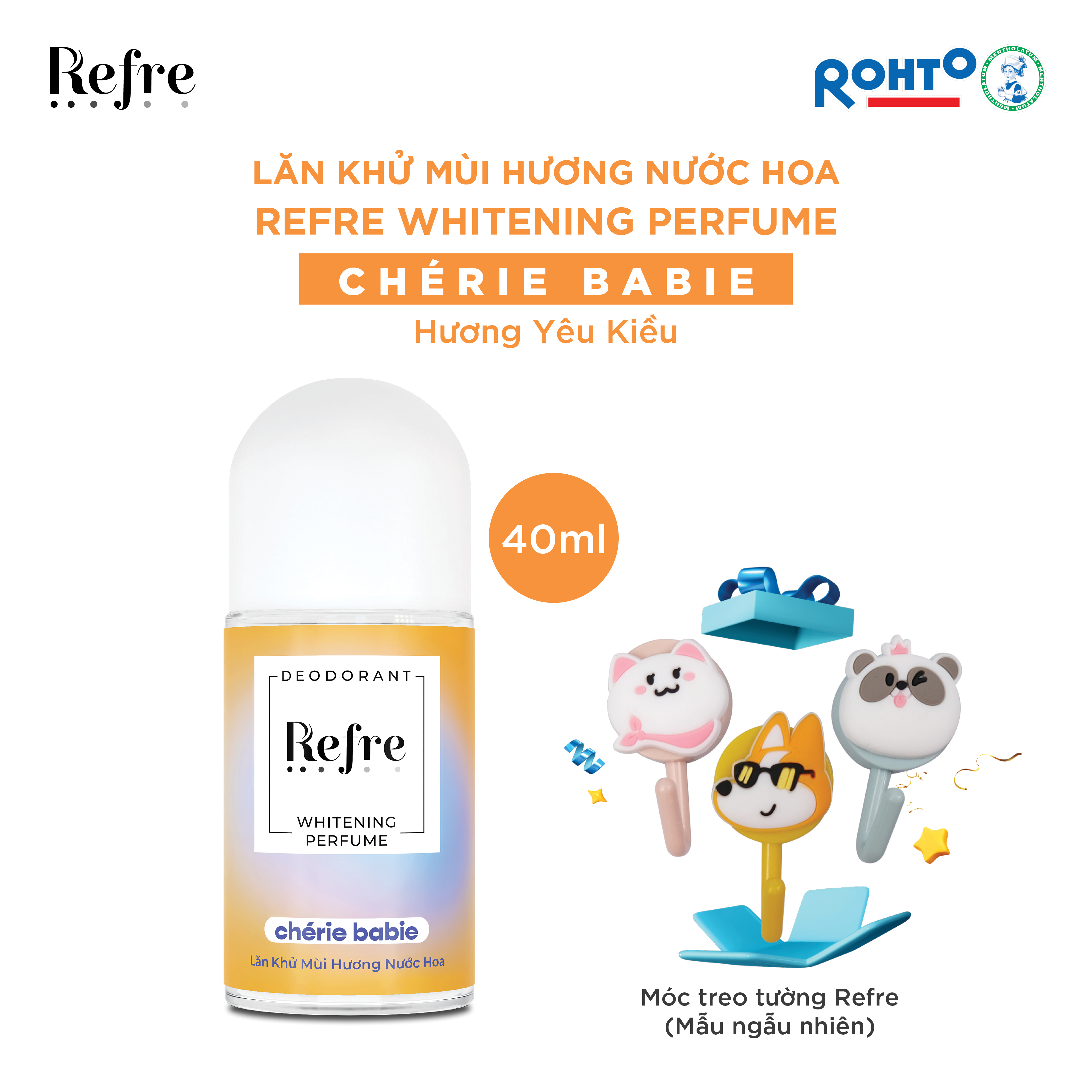 Lăn Khử Mùi Dưỡng Trắng Hương Nước Hoa Refre Whitening Perfume Chérie Babie - Hương Yêu Kiều 40ml