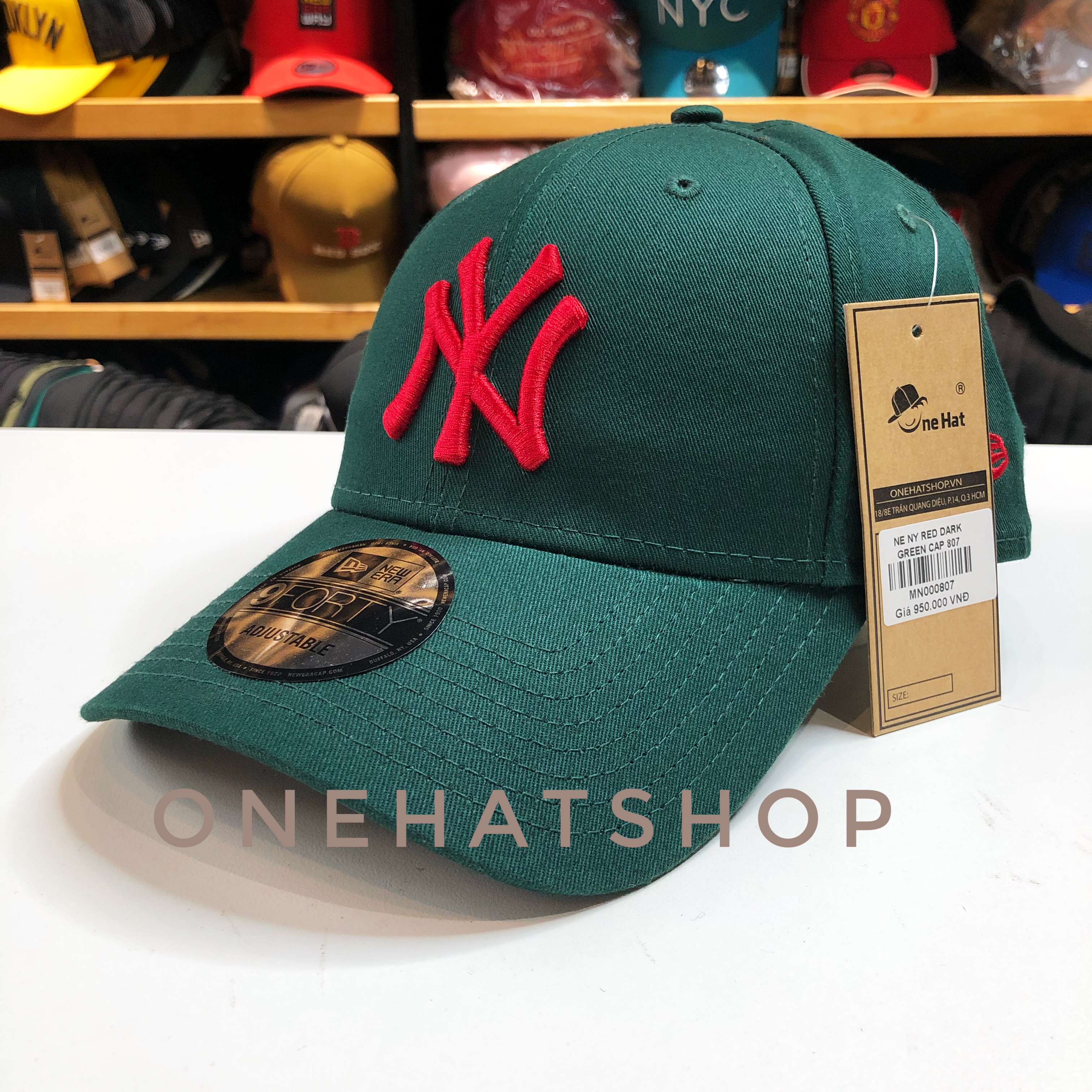 Nón kết fom cứng baseball cap NE NY vải xanh lá quai cài dây rút