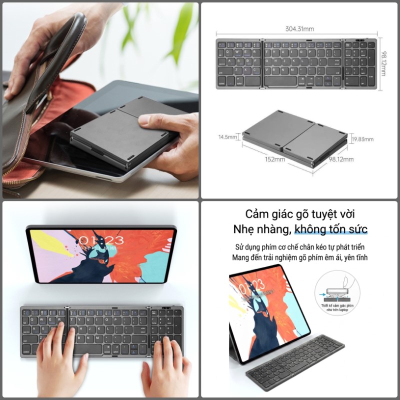 Bàn phím Gấp gọn mini không dây Bluetooth B89 - pin sạc TypeC cho PC Laptop điện thoại máy tính bảng hàng nhập khẩu