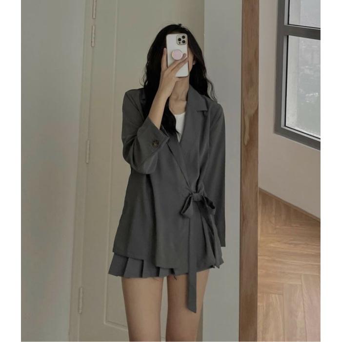 SET ÁO VEST BUỘC VÀ CHÂN VÁY XẾP LI