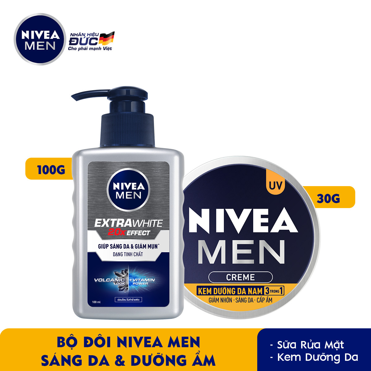 Combo Nivea MEN chăm sóc da cho nam, giúp sáng da &amp; dưỡng ẩm (83923 + 83956)