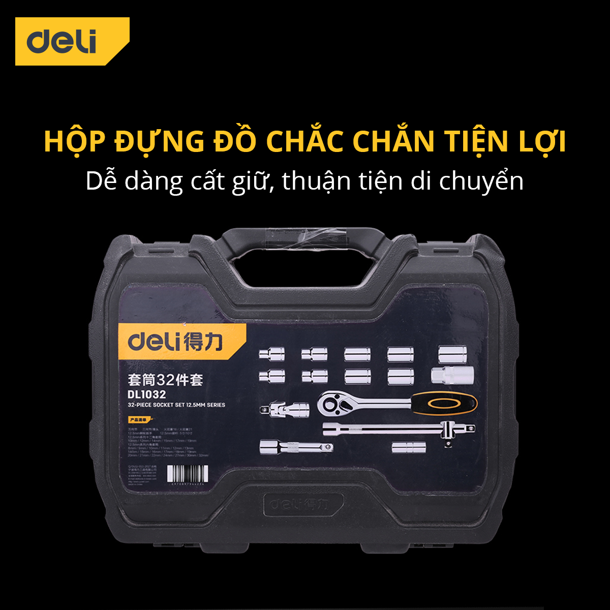 Bộ Dụng Cụ Đầu Bu Lông 32 Chi Tiết Deli - Mở Ốc Vít Đa Năng Sử Dụng Trong Sửa Chữa Ôtô, Xe Máy Chất Liệu Thép Cr-V