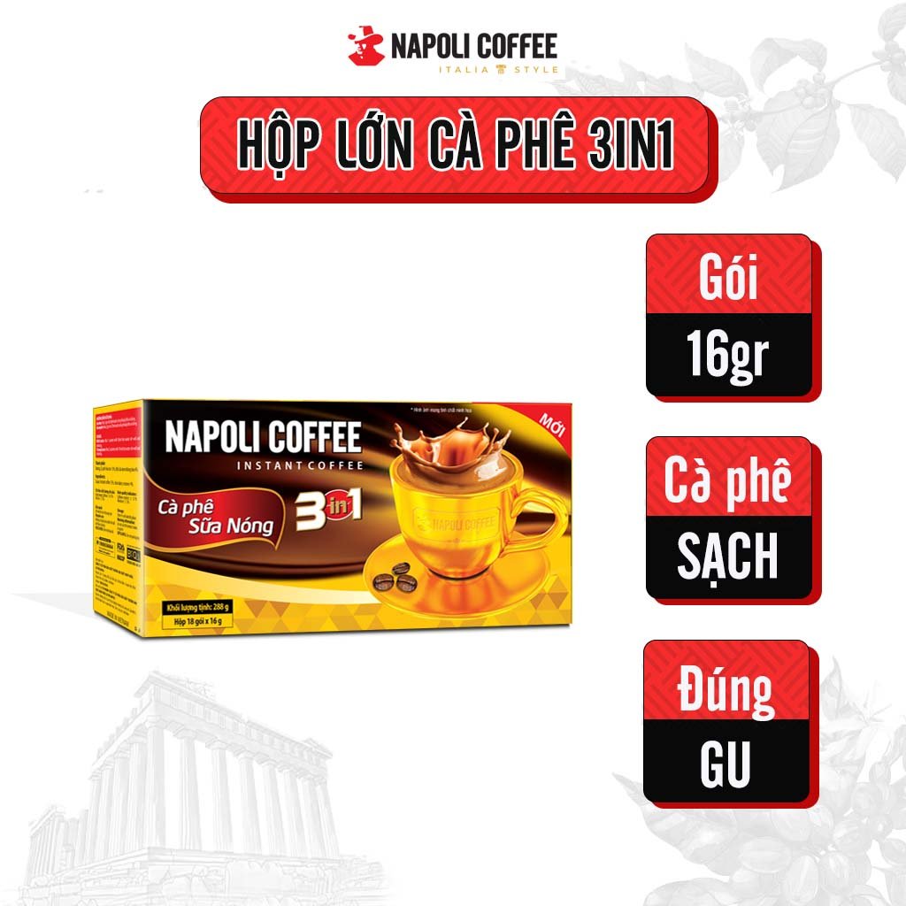 Cafe sữa nóng 3in1 Napoli Coffee 50 gói x 16g Cafe từ Arabica/Robusta hạt SẠCH Túi Lớn