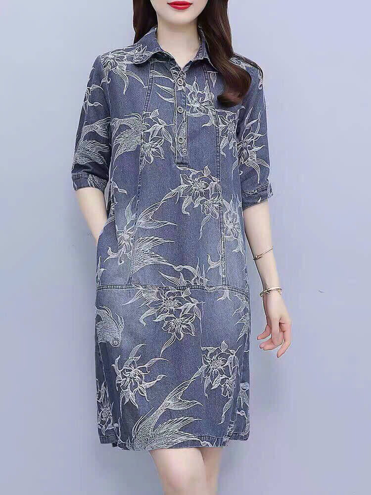 Đầm jean suông họa tiết nổi