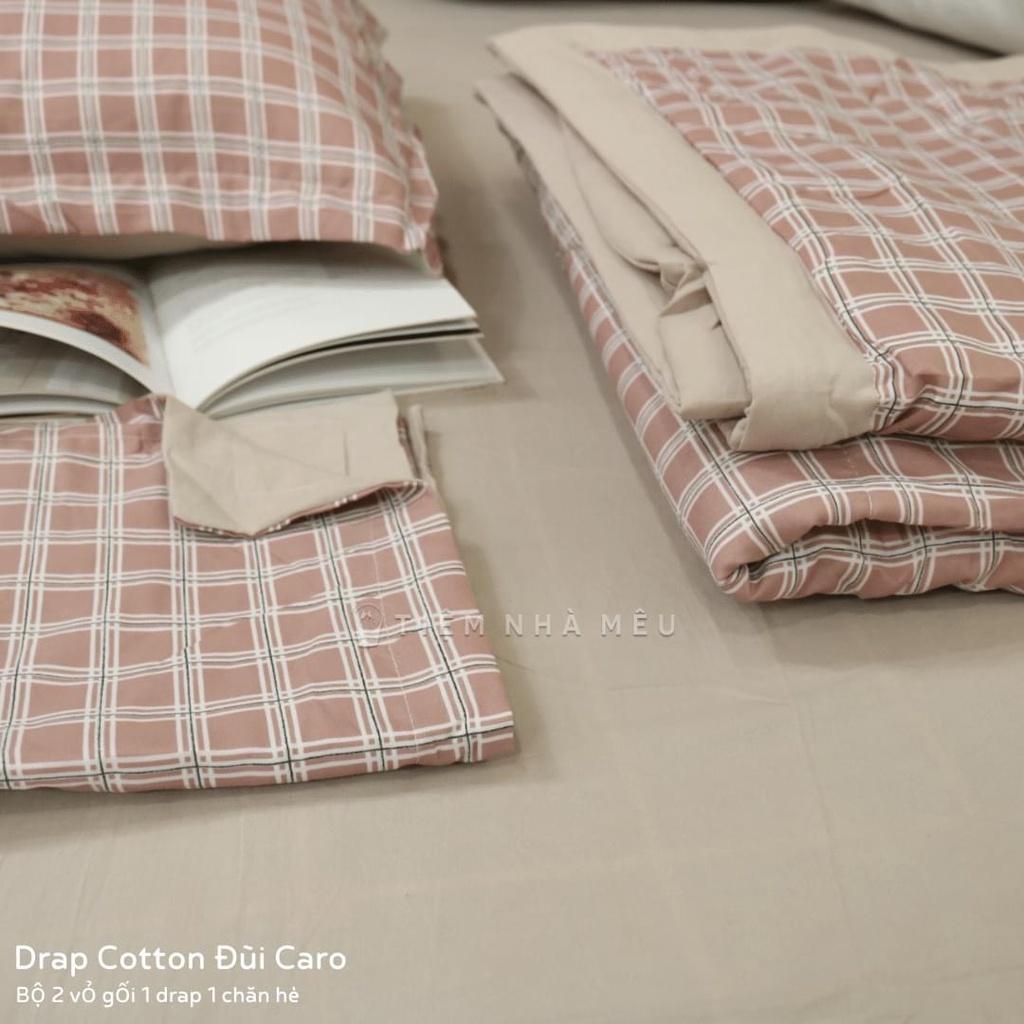 Bộ Chăn Ga Gối Cotton Đũi m6/m8/2m - Full size Tiệm Nhà Mêu 2 Vỏ gối ,drap ,chăn chần Basic Kẻ Nhiều Mẫu