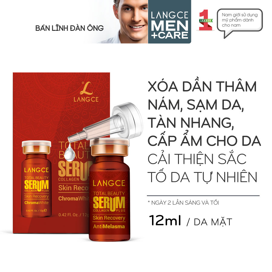 Serum Collagen+ Giảm Trợ Nám - Tàn Nhang - Đồi Mồi Tảo Biển Đỏ 12ml cho Nam TẶNG Gel Vệ Sinh Vùng Kín Nam 100ml LANGCE Total Beauty