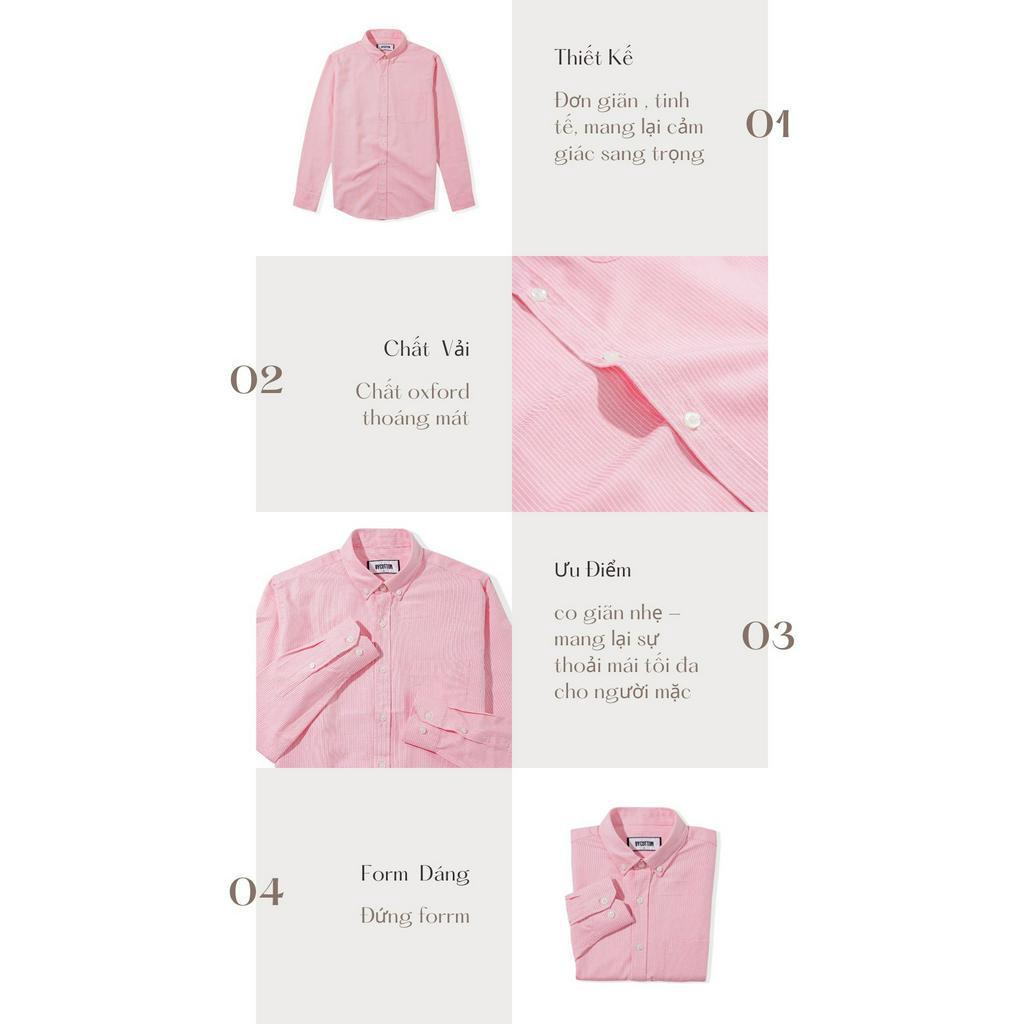 Áo Sơ Mi Nam Dài Tay Phối Sọc BY COTTON Pink White Stripes Oxford Shirt