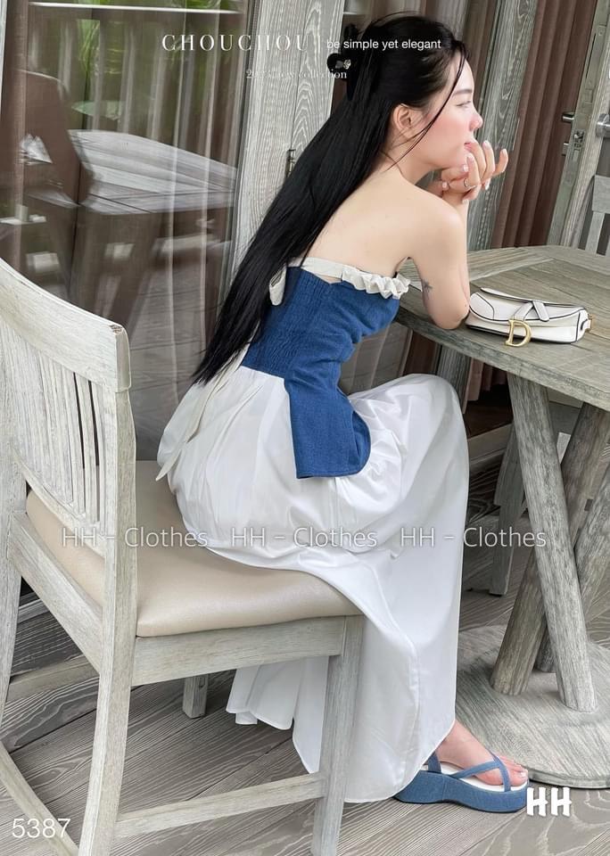 SET ĐI CHƠI, SET 2 MÓN ÁO KIỂU CÚP NGỰC XẺ PHỐI CHÂN VÁY DÀI CỰC XINH IU