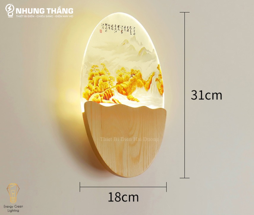 Đèn Tường Led Decor Trang Trí Hình Bầu Dục DT-104 - 3 Chế Độ Ánh Sáng - Thân Đèn Làm Từ Gỗ Bền Đẹp - Có Video