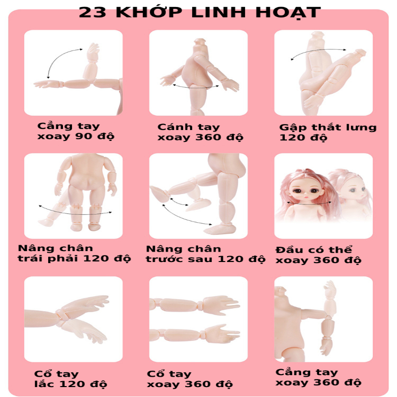 Đồ chơi búp bê 23 khớp xinh xắn cao 17cm dễ dàng cử động, đồ chơi dễ thương cho bé gái