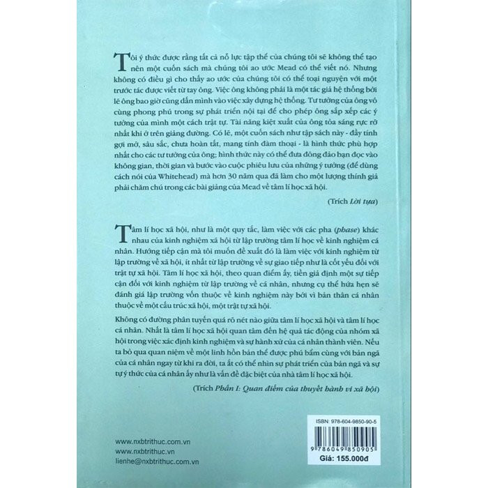 Tâm Thức, Bản Ngã và Xã Hội - George Herbert Mead -  Nguyễn Sỹ Nguyên dịch - (bìa mềm)