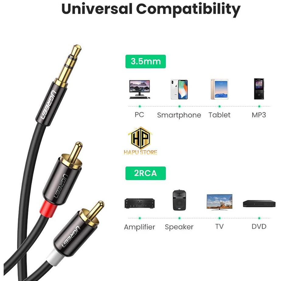 Dây loa 3.5mm ra 2 đầu hoa sen (RCA) Ugreen 10590 dài 3m chính hãng - Hàng Chính Hãng