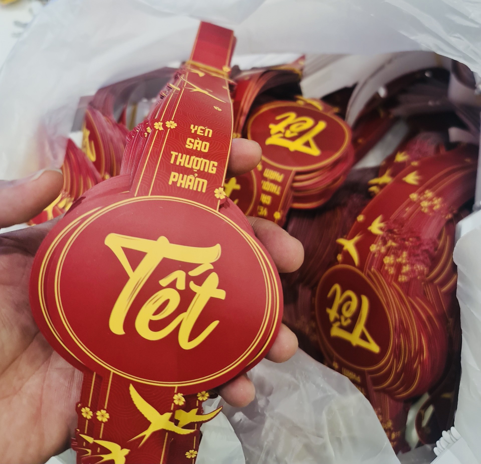 Tem tết dán hộp - Tem hộp vuông 50gr/100gr