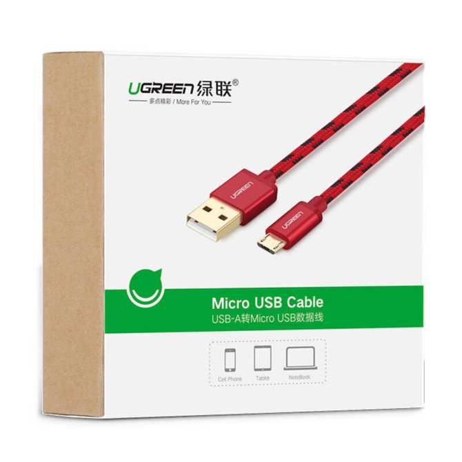 Cáp sạc và truyền dữ liệu Micro USB sang USB 2.0 vải dù bọc nilon bền đẹp dài 0.5m UGREEN 40456 - Hàng chính hãng