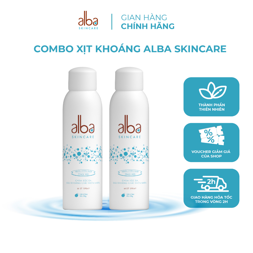 Combo Xịt khoáng Alba Skin Care chống lão hóa 150ml + Xịt khoáng Alba Skin Care chống hăm cho da bé mịn màng 150ml