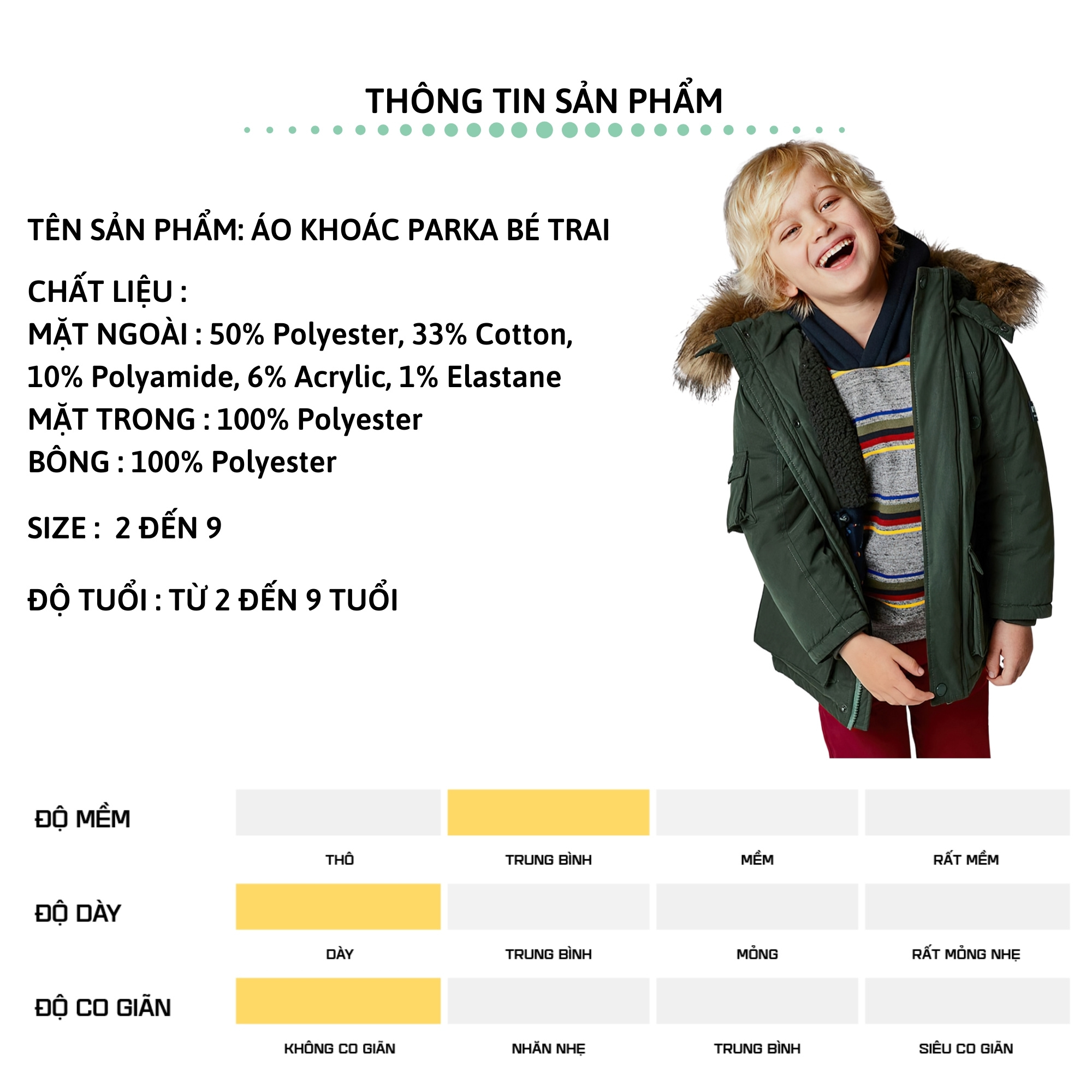 Áo khoác parka bé trai 27kids áo ấm mùa đông nam cho trẻ 2-9 tuổi BLCO4