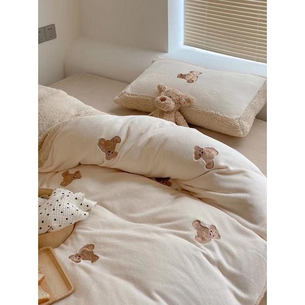 Bô Chăn Ga Gối Nỉ Gấu Teddy Hàng Nhập Khẩu Cao Cấp 4 Món Hot trend