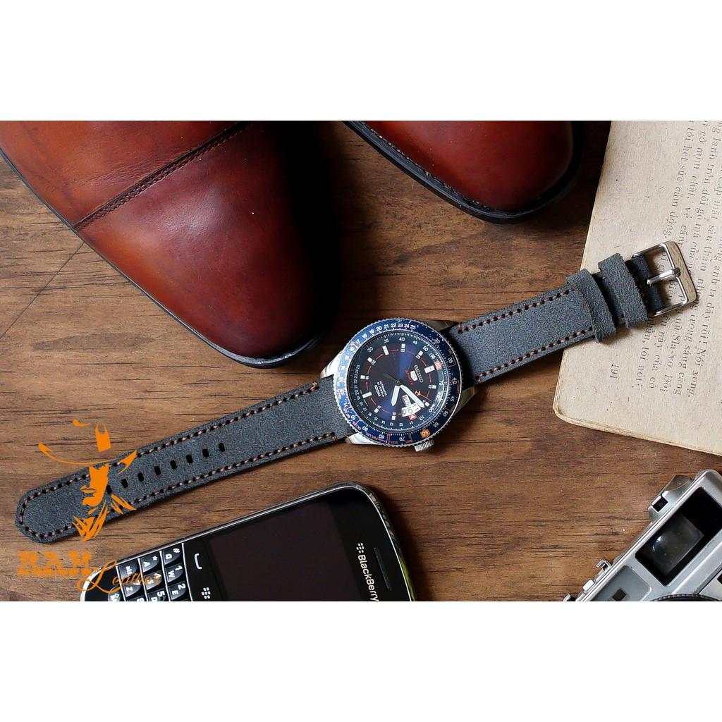 Dây đồng hồ HANDMADE RAM Classic 1965 Gray Wehrmacht - Da bò xám Đức (TẶNG ĐẦY ĐỦ KHÓA + CHỐT + CÂY THA