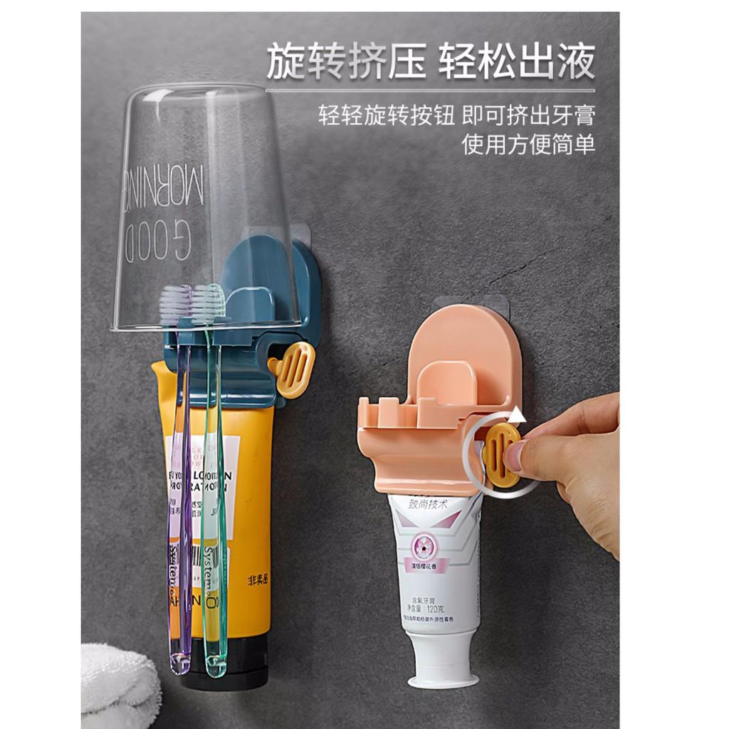 Kệ Để Bàn Chải Và Cốc Đánh Răng Kèm Đồ Nặn Kem Đánh Răng Nhỏ Gọn Dán Tường Tiện Lợi