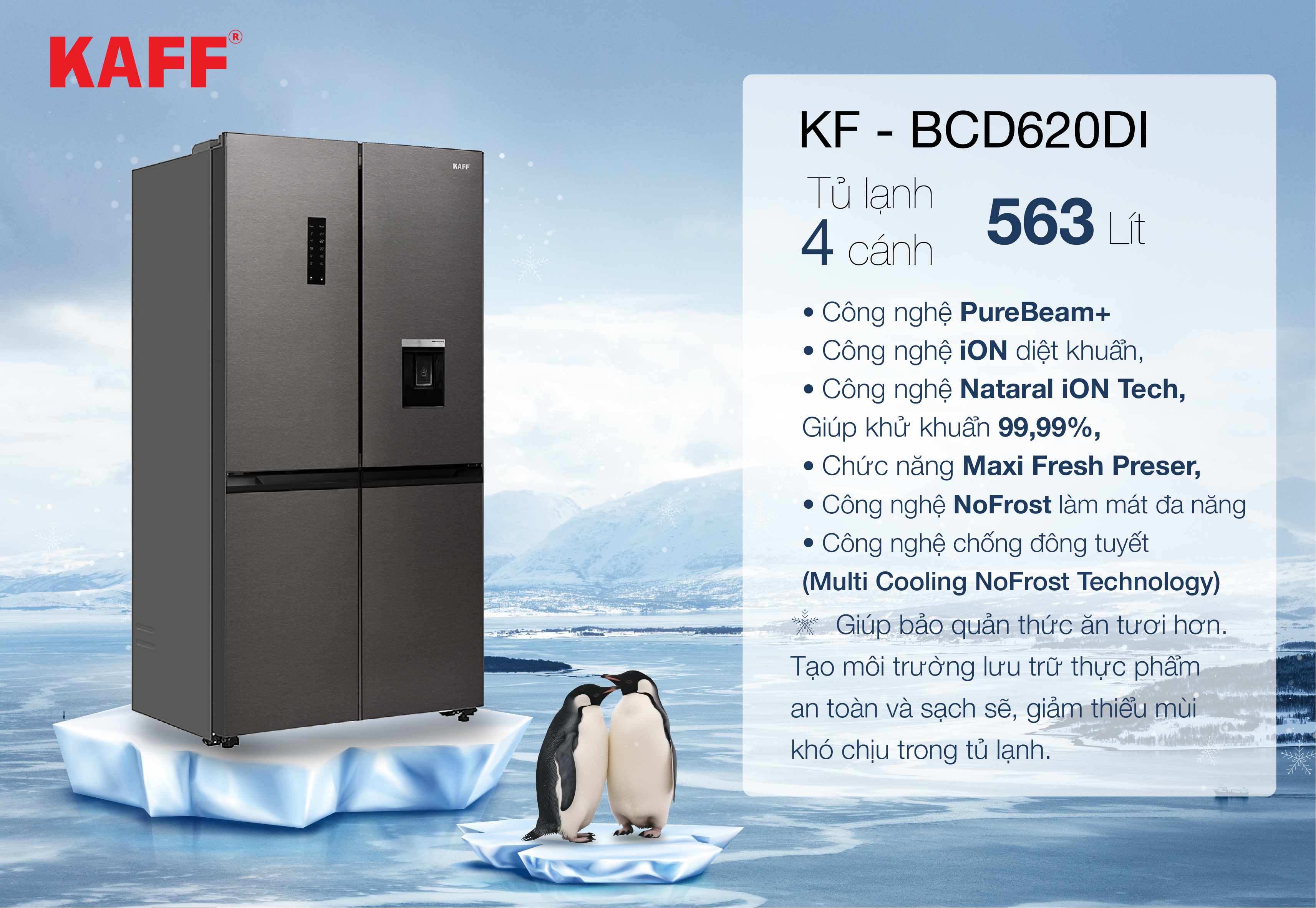 TỦ LẠNH KAFF KF-BCD620DI - Hàng Chính Hãng