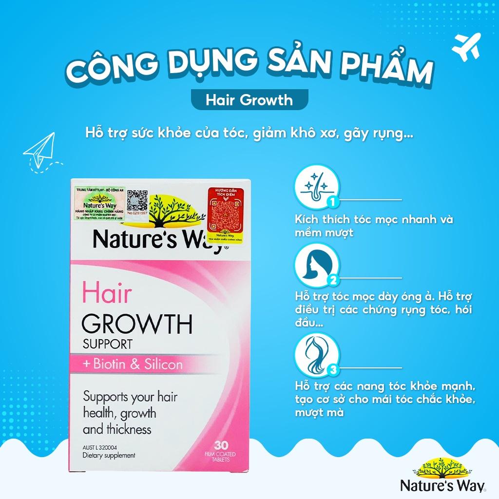 Viên Uống Hỗ Trợ Mọc Tóc Nature's Way Hair Growth Support + Biotin & Silicon, Giảm Rụng Tóc, Nuôi Dưỡng Tóc Hộp 30v