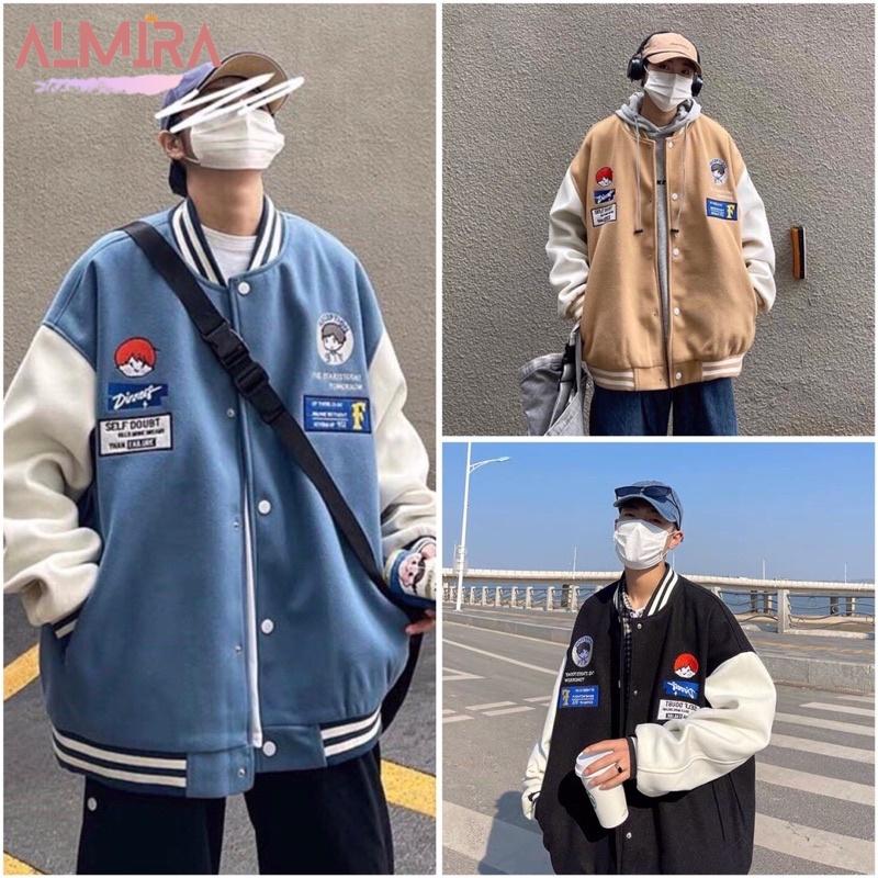 Áo Khoác Bomber Unisex Chất Nỉ Bông In Hình Siêu Xinh Form Unisex Nam Nữ Ulzzang, Áo khoác bomber nỉ bông nam nữ form rộng ulzzang unisex street style Hàn Quốc