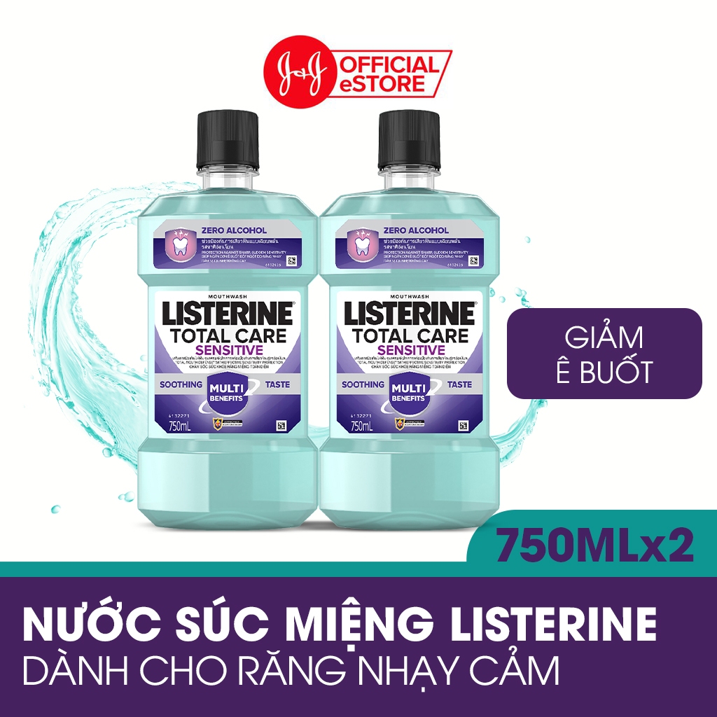 Bộ 2 Nước súc miệng cho răng nhạy cảm Listerine Total Care Sensitive Soothing Taste 750ml/chai