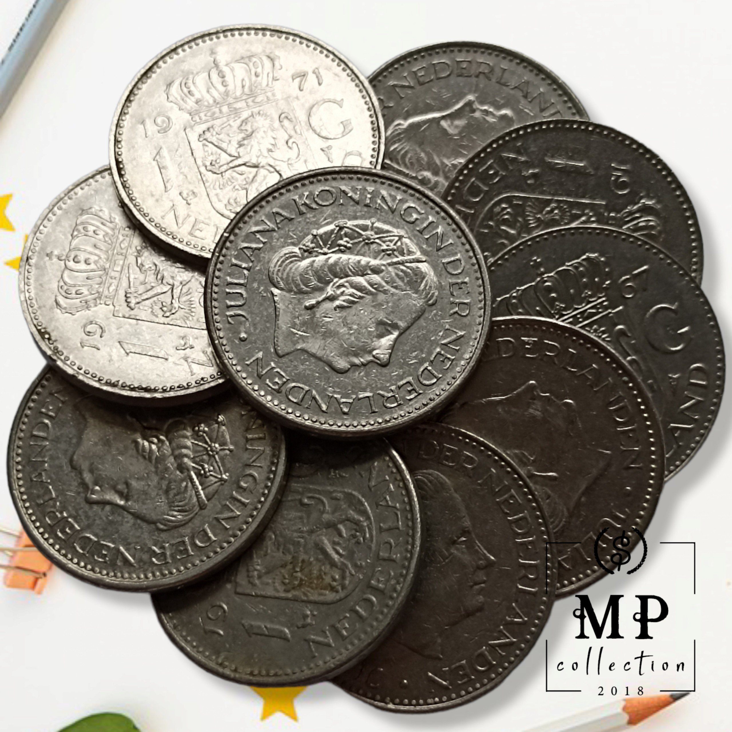 Đồng xu Netherlands 1 Gulden hình ảnh Juliana 1954-1968