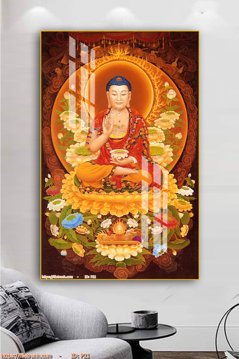 Tranh Treo Tường Gỗ Tráng Gương 3D Chủ Đề Phật Giáo, Phật Thích Ca, Bồ Tát, Tam Thế Phật