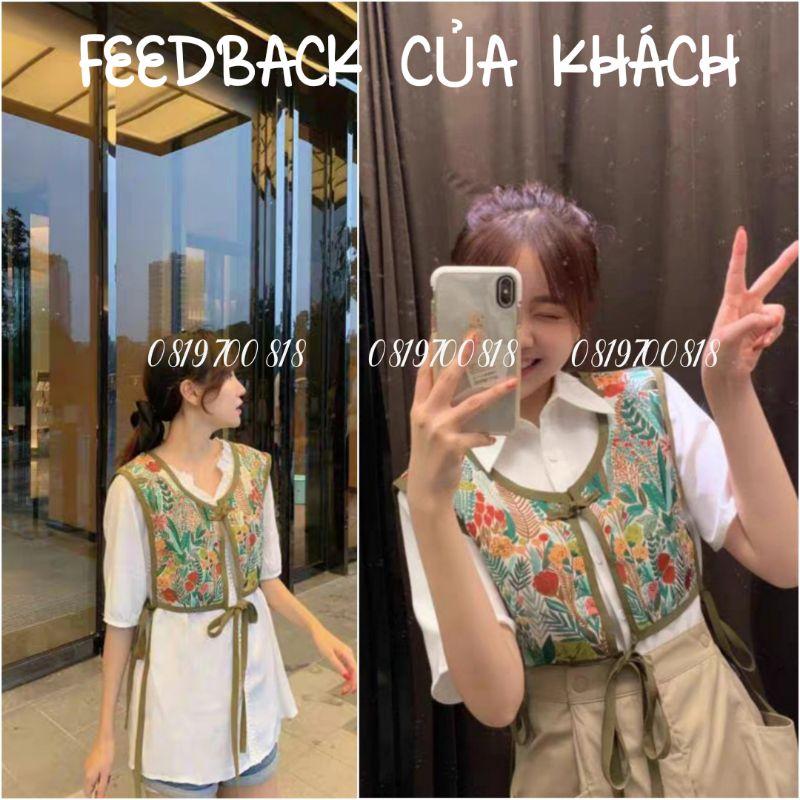 Áo gile croptop nữ khoác ngoài hè thu buộc dây hoạ tiết hoa lá thổ cẩm (có sẵn)