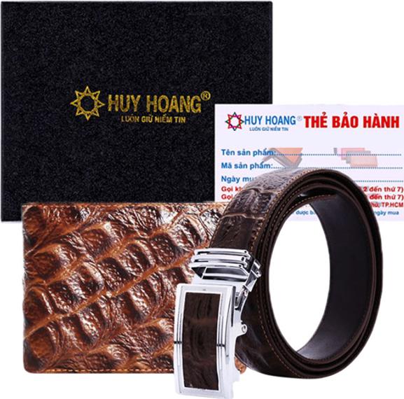 Bộ Ví & Thắt Lưng Nam Vân Cá Sấu Huy Hoàng HT2118-HT4118 - Nâu