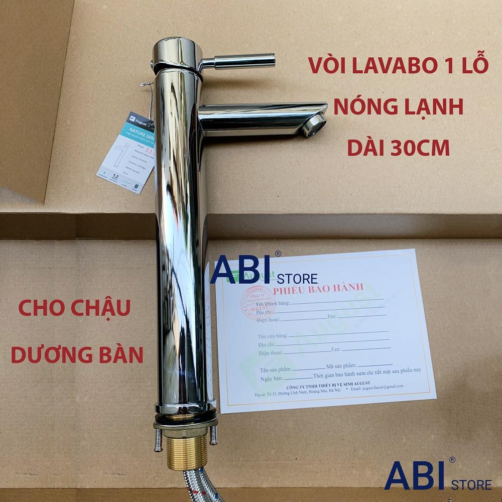 Vòi lavabo cao 30cm 1 lỗ nóng lạnh hàng hãng VN cho chậu dương bàn, Vòi rửa mặt thân đồng mạ crome cao cấp b.h 3 năm