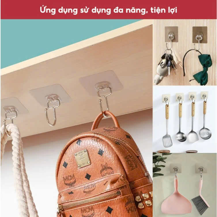 COMBO 10 Móc Dán Tường Treo Đồ Nặng INOX 8KG Siêu Dính Chịu Lực Trang Trí Decor Tường Móc Treo Đồ Nặng Dán Tường Chất Lượng Cao Miếng Dán Tường Tiện Lợi Ko Khoan Đục Tường