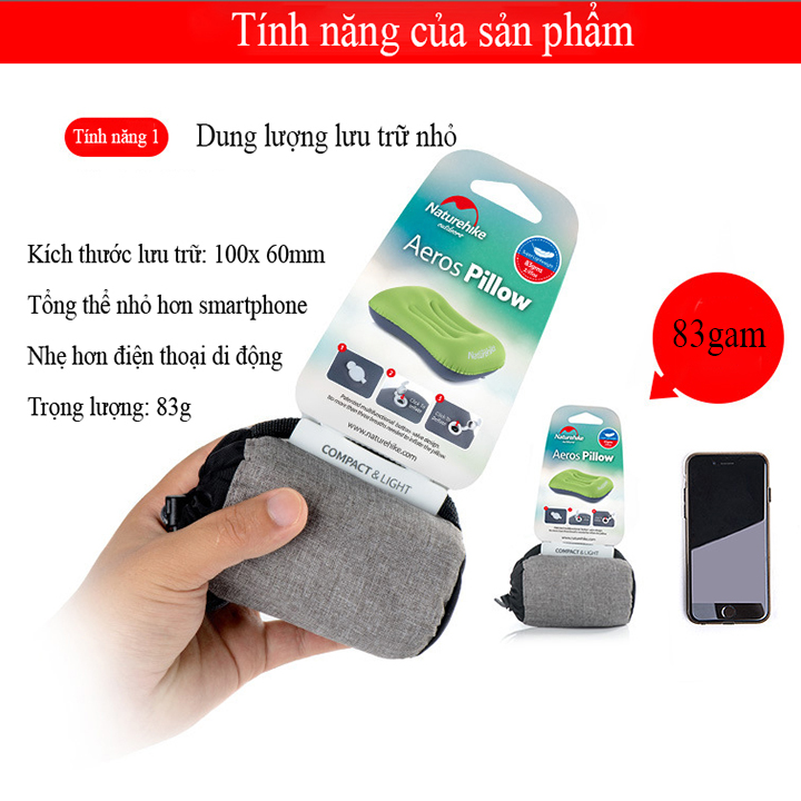 Gối nằm ngủ Gối hơi gối ngủ văn phòng gối tựa lưng văn phòng du lịch dã ngoại phượt hàng chính hãng Naturehike NH17TO13-Z