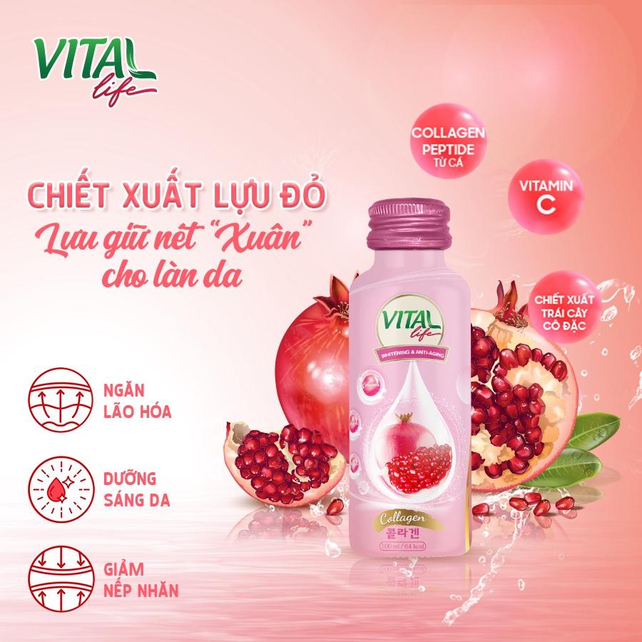 Nước uống Collagen VITAL LIFE Đẹp Da Hàn Quốc - Chiết Xuất Lựu (6 chai x 100ml)