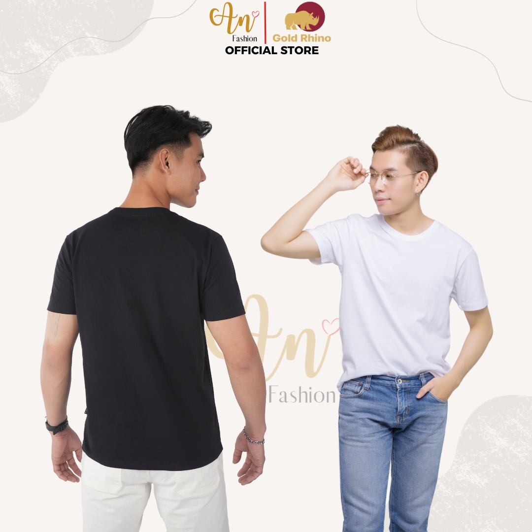 Hình ảnh Áo Thun T-shirt Nam Cổ Tròn TRẮNG, ĐEN 100% Cotton Cao Cấp, Trẻ Trung, Thanh Lịch - Gold Rhino