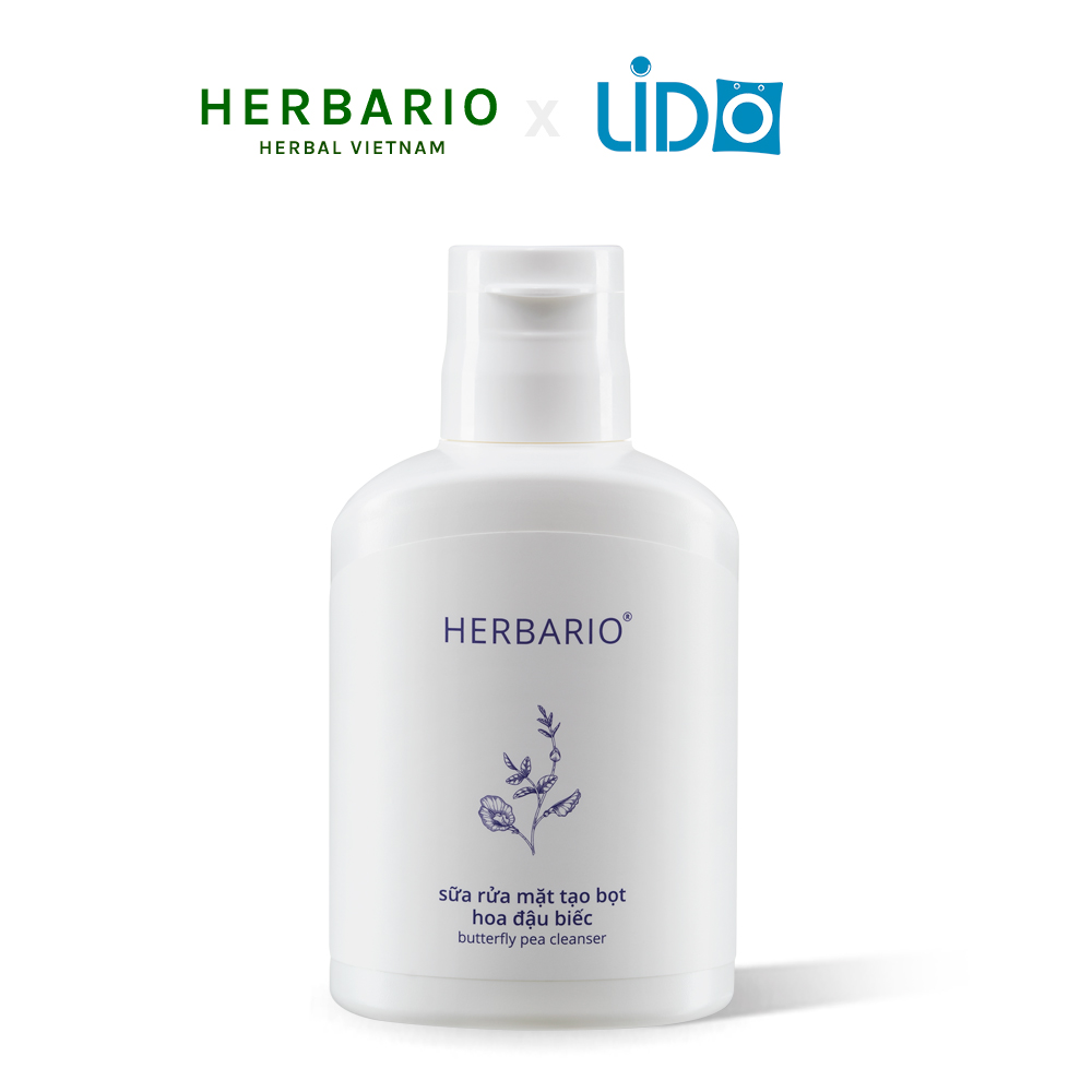 Sữa rửa mặt tạo bọt sẵn hoa đậu biếc herbario 100ml ngăn lão hóa chống oxy hóa cấp ẩm thuần chay