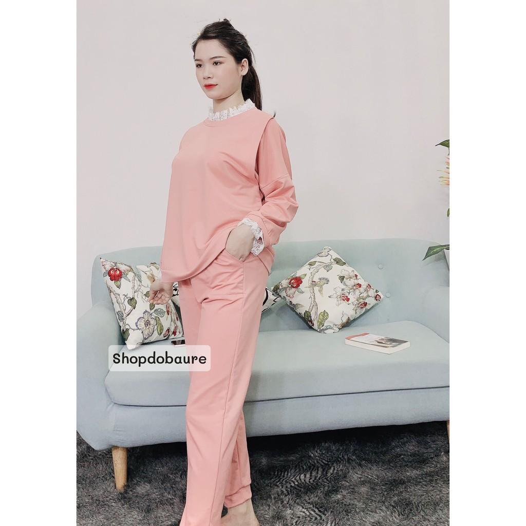Bộ bầu và sau sinh chất nỉ da cá mùa ĐÔNG siêu ấm áp Cổ viền ren