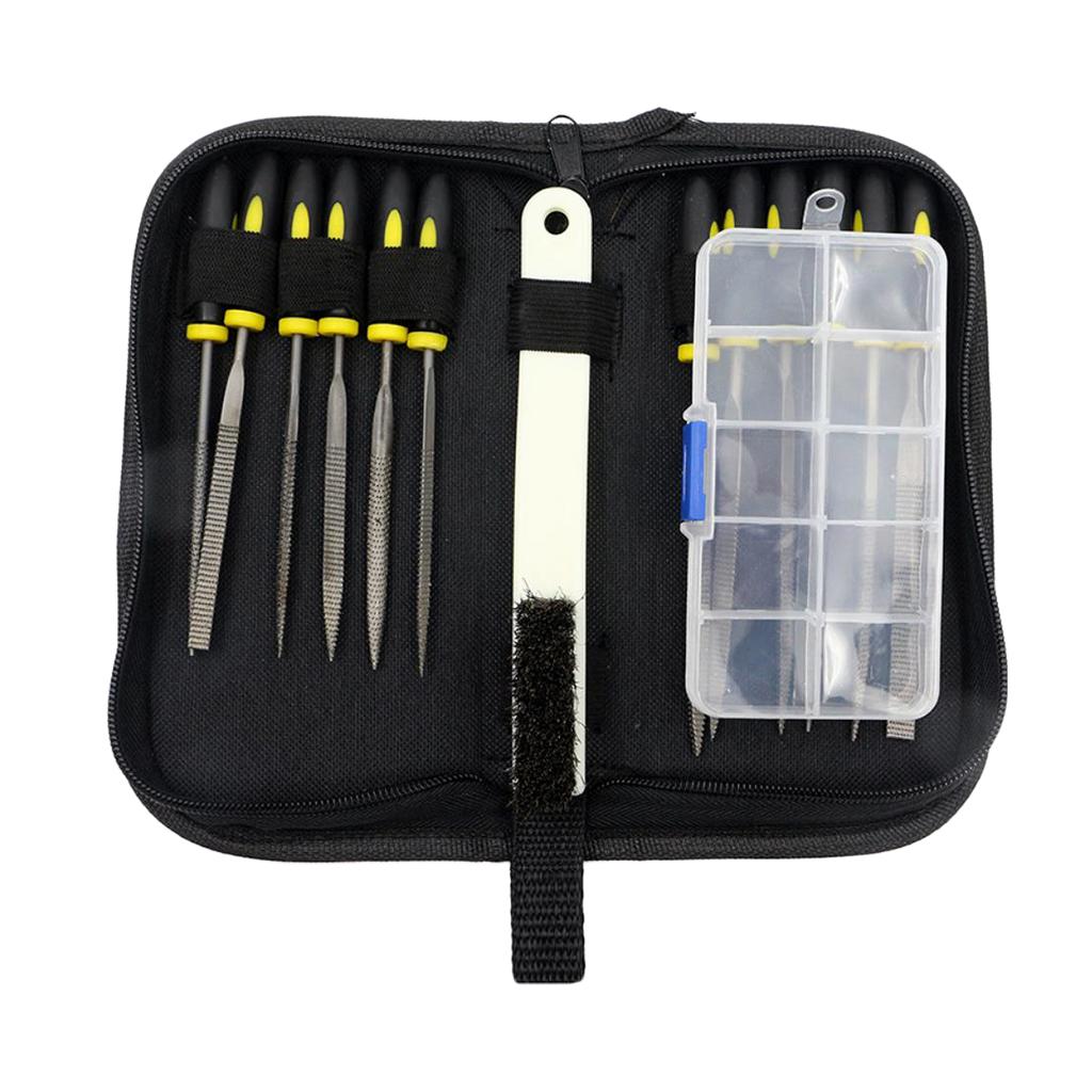 15Pcs Mini Assorted Wood Rasp Set Steel Needle Files Trimming File With Brush And Clear Parts Box In Storage Zipper Case DIY Woodworking Tools